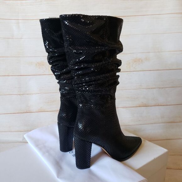 IRO Paris Yasur Gathered Snake Effect Luxury Leather Slouchy Boots Black Size 37 - Picture 8 of 15